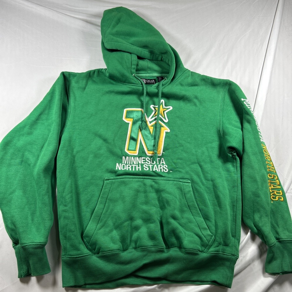 Vtg Minnesota North Stars Hoodie Men's Small Green Pullover Hole In Arm Pit